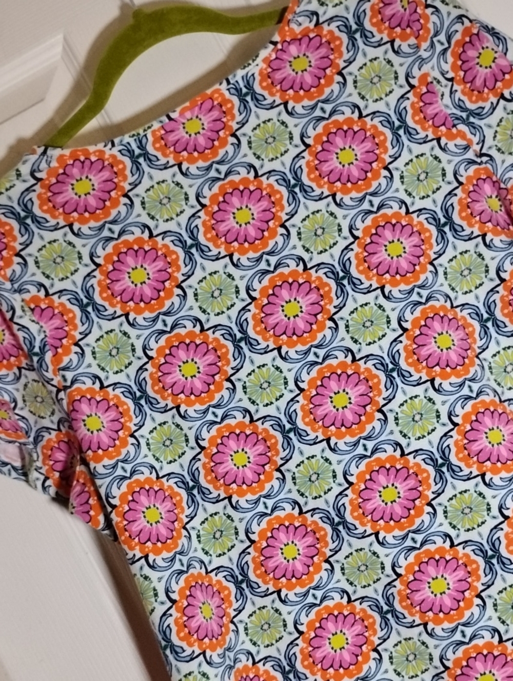 Talbots Bright Floral Medallion Tee in Pink, Coral Green Orange Blue Pink - Picture 4 of 7